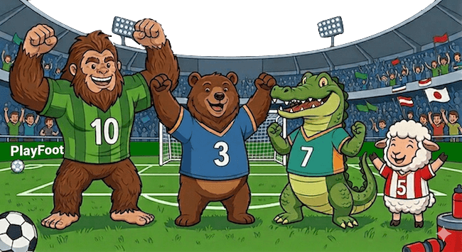 PlayFoot animal characters celebrating a football match